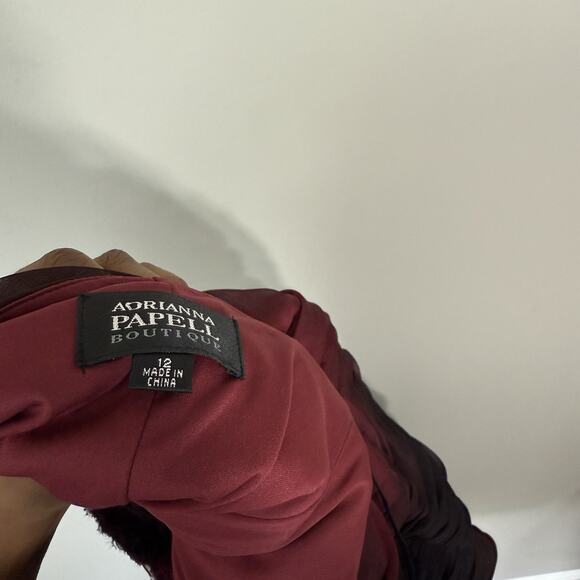 Adrianna Papell Ombre Ruffle Rosette Ruched Dress 12 Wine Black Vampy Goth Prom - Picture 5 of 9